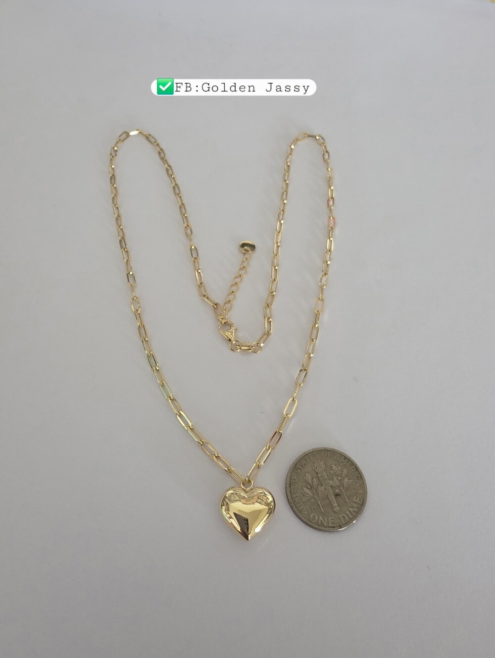 18K Gold Paper Clip Necklace w/ Charms